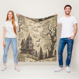 Vintages Spuk Haus & Vollmond Fleecedecke