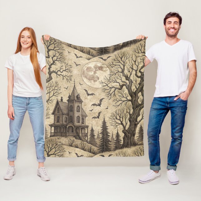 Vintages Spuk Haus & Vollmond Fleecedecke (Beispiel)