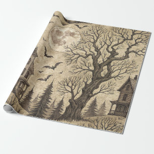 Vintages Spuk Haus & Vollmond Geschenkpapier