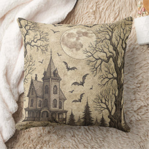 Vintages Spuk Haus & Vollmond Kissen