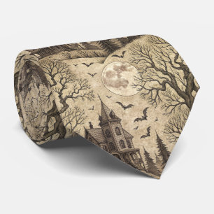 Vintages Spuk Haus & Vollmond Krawatte