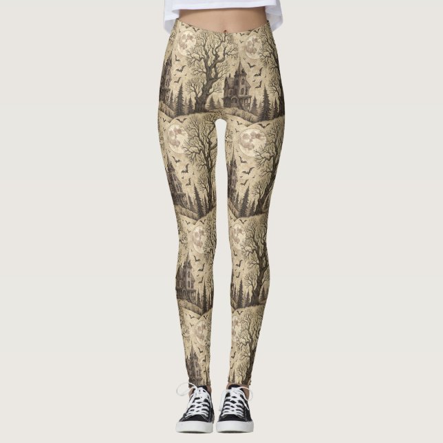 Vintages Spuk Haus & Vollmond Leggings (Vorderseite)