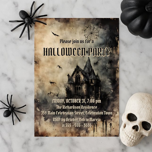 Vintages Spuk Herrenhaus-Halloween-Party Einladung (Von Creator hochgeladen)