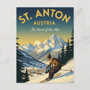 Vintages St. Anton Österreich Skifahren Postkarte