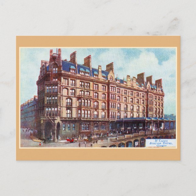 Vintages St Enoch Bahnhofhotel Glasgow Postkarte (Vorderseite)