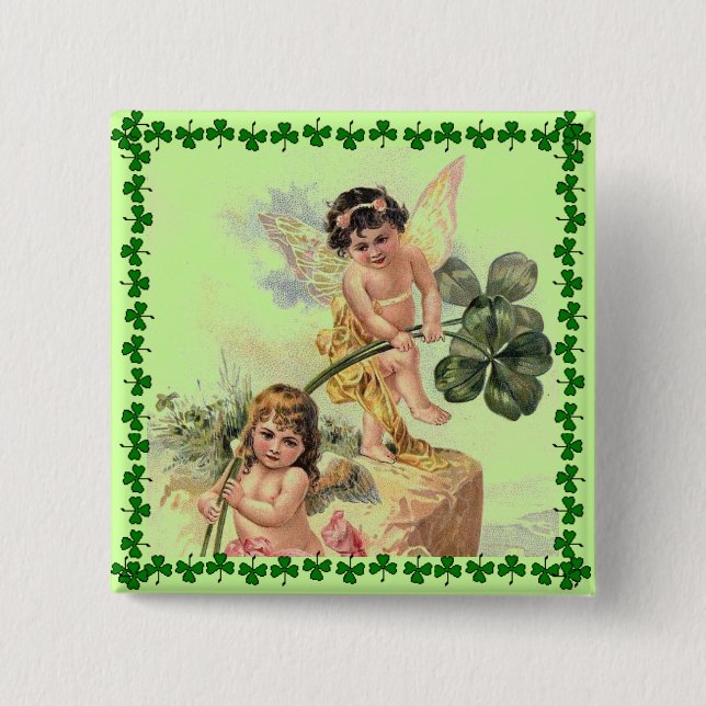 Vintages St. Patrick's Day Cherubs Button (Vorderseite)
