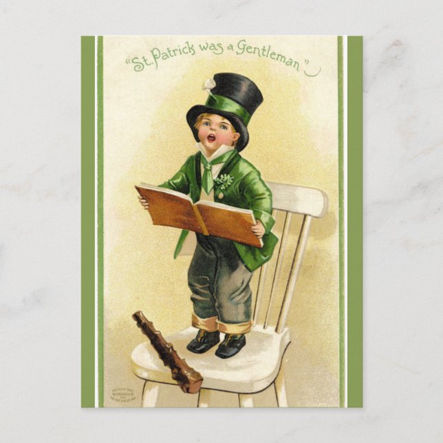 Vintages St Patrick's Day Child Singen Postkarte (Vorderseite)