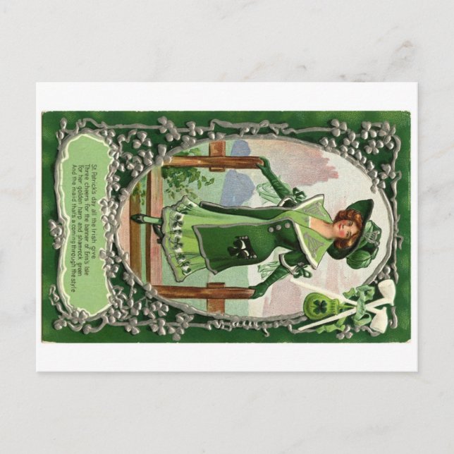 Vintages St. Patrick's Day Girl Postkarte (Vorderseite)