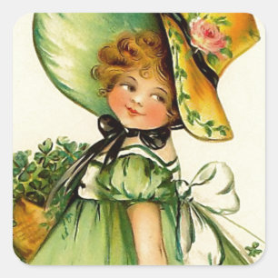Vintages St. Patrick's Day Girl Quadratischer Aufkleber