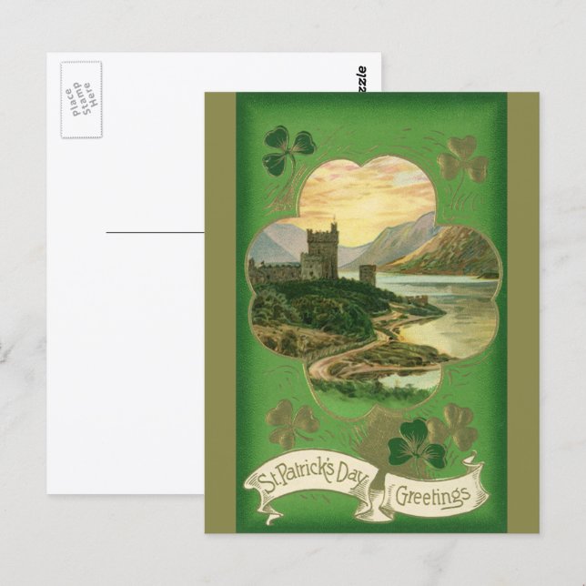 Vintages St. Patricks Day Grüße Kleeblatt Postkarte (Vorne/Hinten)