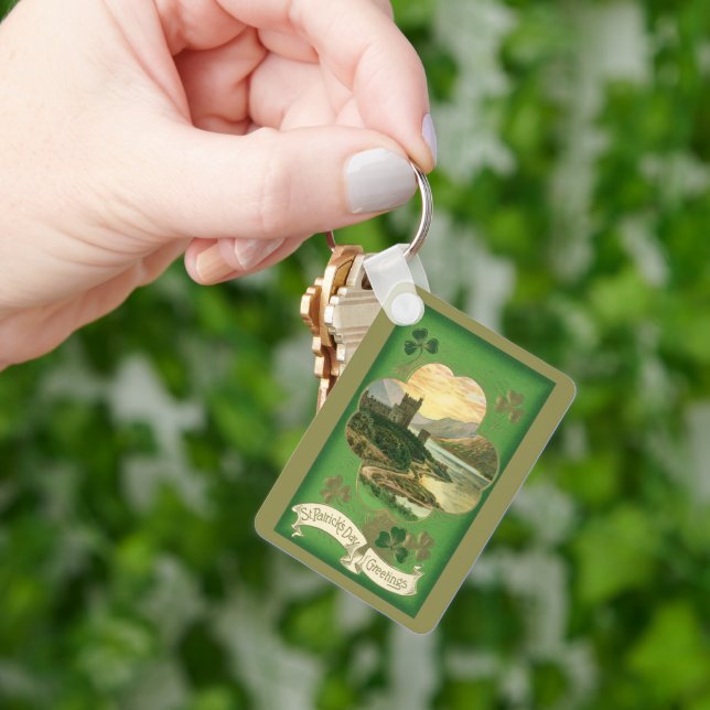 Vintages St. Patricks Day Grüße Kleeblatt Schlüsselanhänger (Hand)