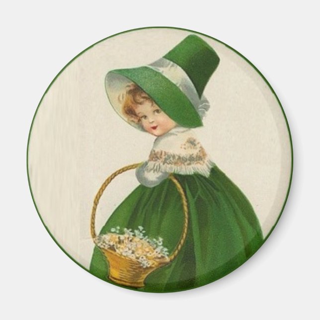Vintages St. Patrick's Day Irish Girl in Grün Magnet (Vorne)