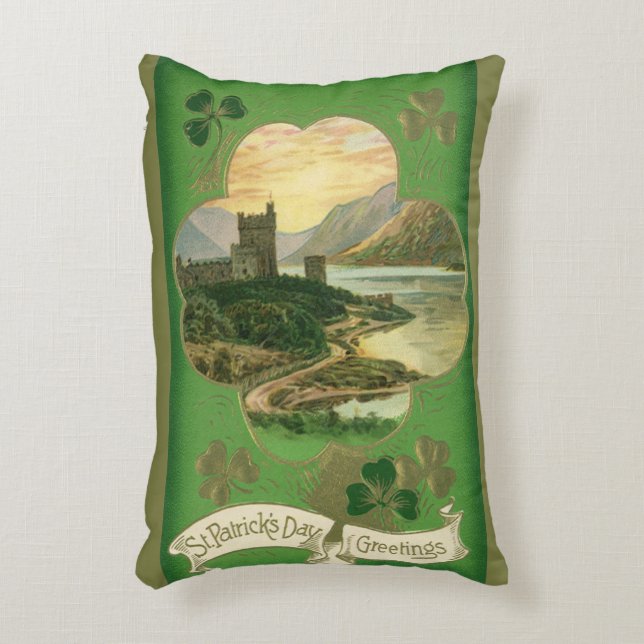 Vintages St. Patricks Day Kleeblatt Burg Dekokissen (Vorderseite(Vertikal))