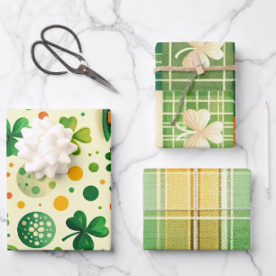 Vintages St. Patricks Set von 3 Geschenkpapier Set