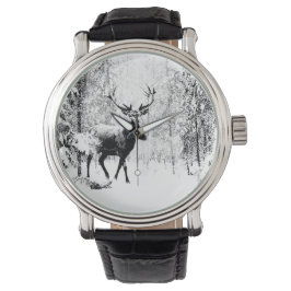 Vintages Stag Hirsch Schwarz-weiß Tier Armbanduhr