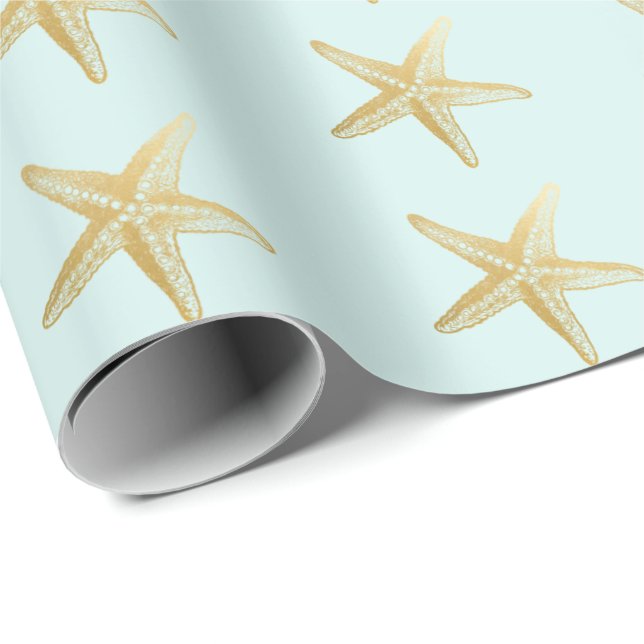 Vintages Starfish-Skizze-Aqua Geschenkpapier (Rolleneckpunkt)