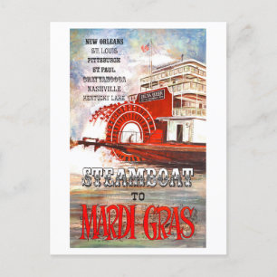 Vintages Steamboat nach Mardi Gras Reiseposter Postkarte