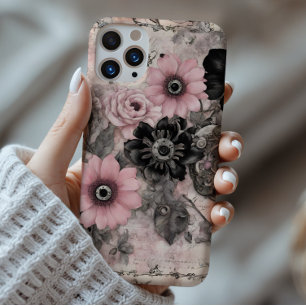 Vintages Steampunk Boho Pink und Schwarzes Floral iPhone 16 Pro Max Hülle