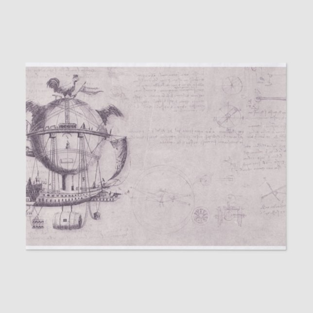 Vintages Steampunk-Luftballon-Muster Altes Schreib Seidenpapier (Vorderseite)