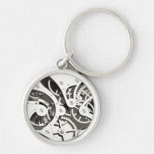 Vintages Steampunk mechanisches Herz - Platin B&W Schlüsselanhänger