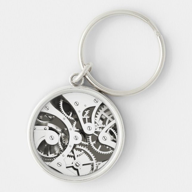 Vintages Steampunk mechanisches Herz - Platin B&W Schlüsselanhänger (Vorne)