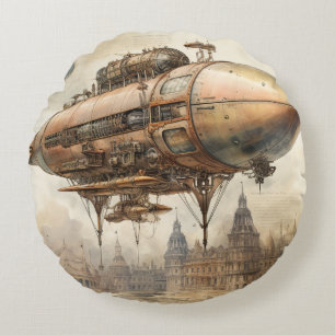 Vintages Steampunk-Zeppelin (12) Gewebepapier Rundes Kissen