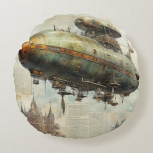 Vintages Steampunk-Zeppelin (7) Gewebepapier Rundes Kissen