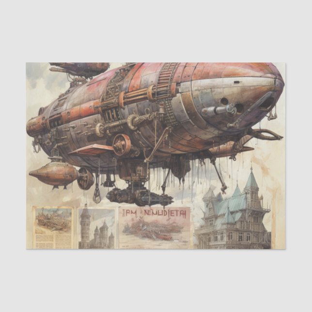 Vintages Steampunk-Zeppelin (9) Gewebepapier Seidenpapier (Vorderseite)