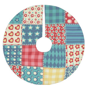Vintages Steppmuster: Patchwork-Hintergrundmuster. Polyester Weihnachtsbaumdecke