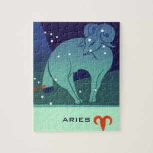 Vintages Sternbild, Astrologie Aries Ram Constella Puzzle