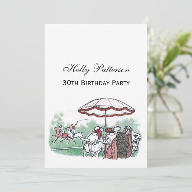 Vintages stilisiertes Polo Match Ladys Lunch Zeich Einladung (Stehend Vorderseite)