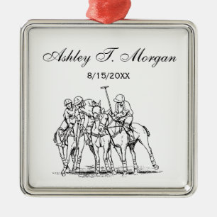 Vintages stilisiertes Polo-Match Zeichn #1 Black Ornament Aus Metall