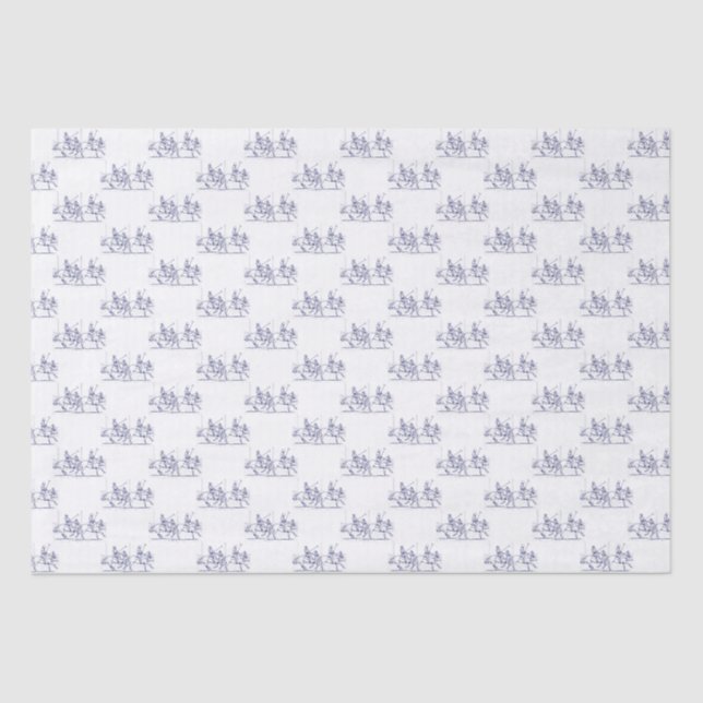 Vintages stilisiertes Polo-Match Zeichnend #2 Blue Seidenpapier (Vorderseite)