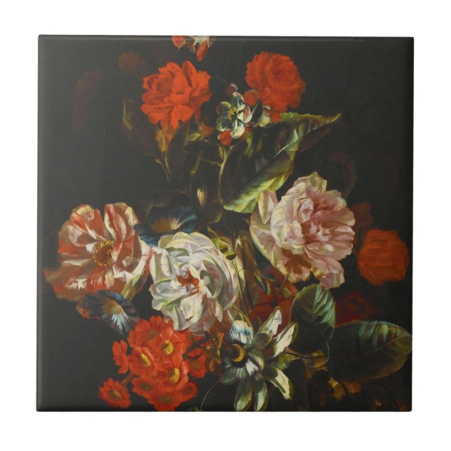 Vintages Stillleben mit Blume Fliese (Vorderseite)