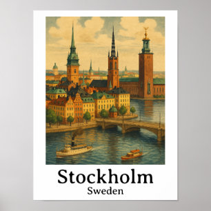 Vintages Stockholm Schweden Nordic Travel Poster