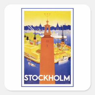 Vintages Stockholm Schweden Quadratischer Aufkleber