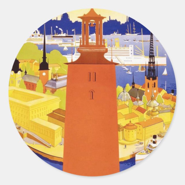 Vintages Stockholm Schweden Runder Aufkleber (Vorderseite)