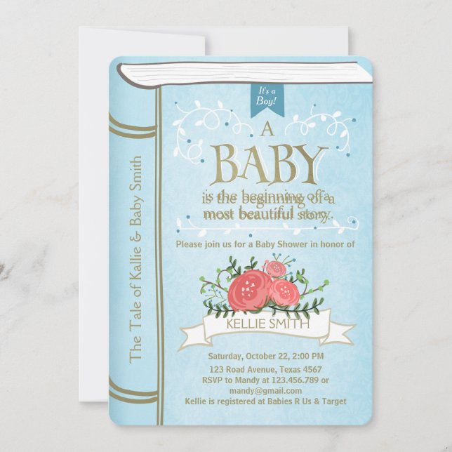 Vintages Storybook Baby Dusche Einladung Boy Blue (Vorderseite)