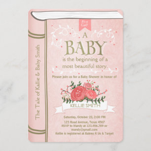 Vintages Storybook Baby-Dusche in Rosa Gold Einladung