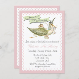 Vintages Storybook Stork Baby Shower Einladungen