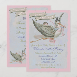 Vintages Storybook Stork Baby Shower Einladungen