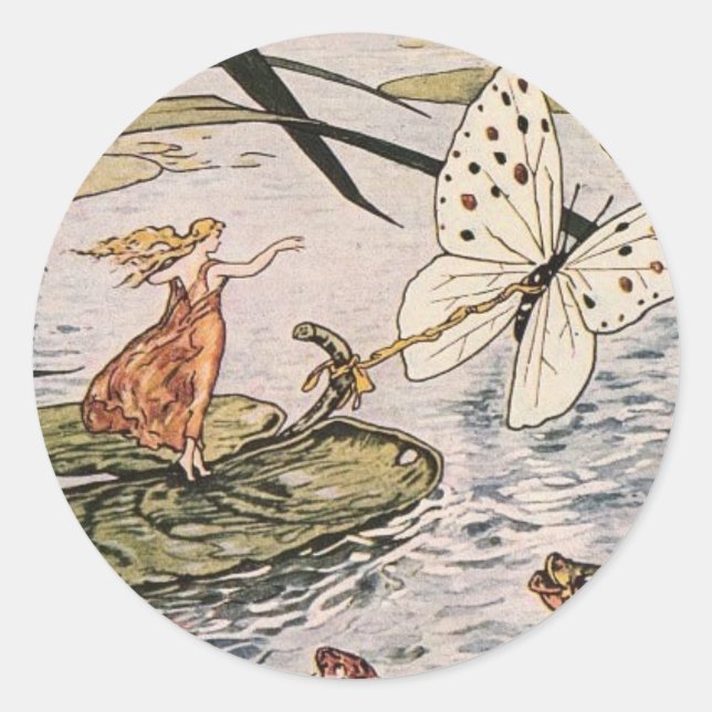 Vintages Storybook Thumbelina Runder Aufkleber (Vorderseite)