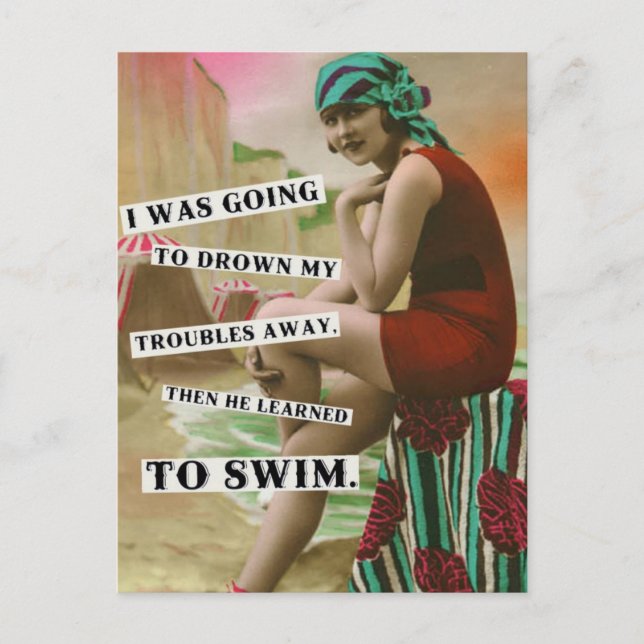 Vintages Strandbabe Foto Postkarte (Vorderseite)