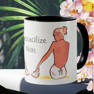 Vintages Strandmädchen mit seashing sommerlich ele Tasse