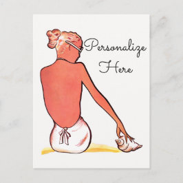 Vintages Strandmädchen seashell Sommer elegant Ret Ankündigungspostkarte