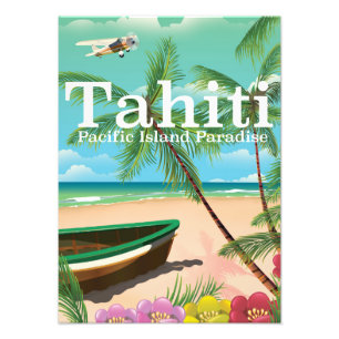 Vintages Strandprospekt von Tahiti Fotodruck