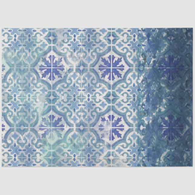 Vintages Strandseeufer Blaues Fliesenmuster Seidenpapier (Vorderseite)