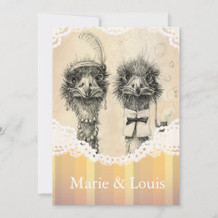 Vintages Straußenpaar, blassorange Einladung