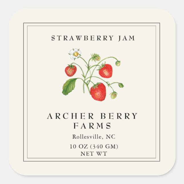 Vintages Strawberry-Jam-Jar-Label Quadratischer Aufkleber (Vorderseite)