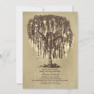 Vintages String Lights Tree Rustikales Brautparty Einladung
